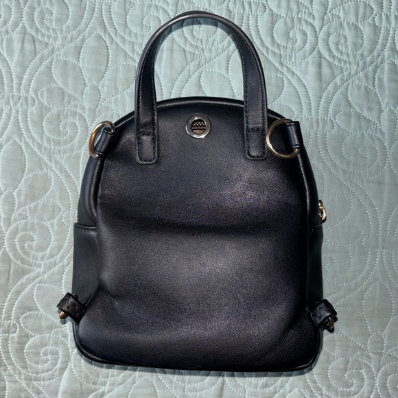 Faux Black Leather Backpack / Purse - Picture 3 of 15